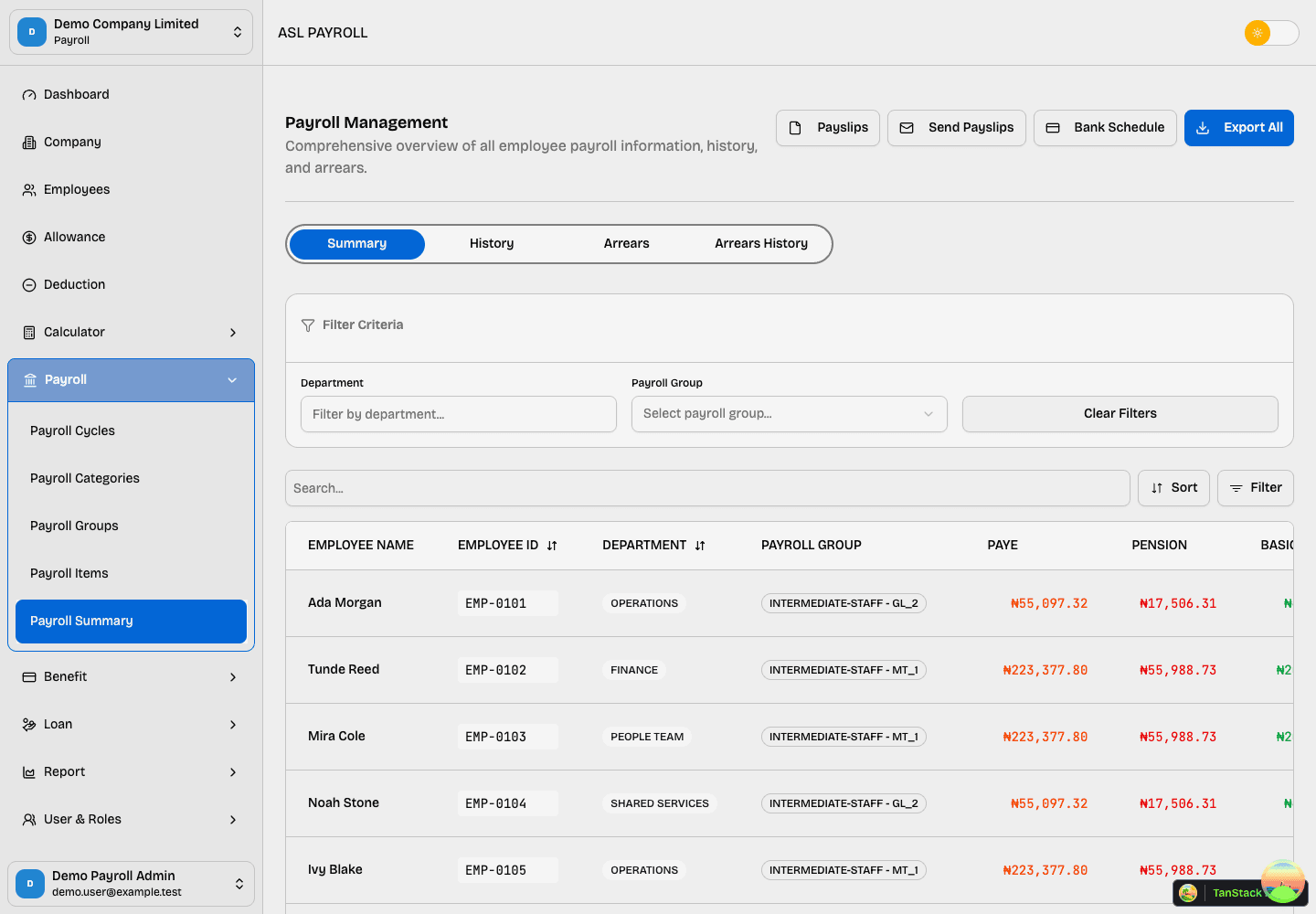 ASL Payroll Dashboard